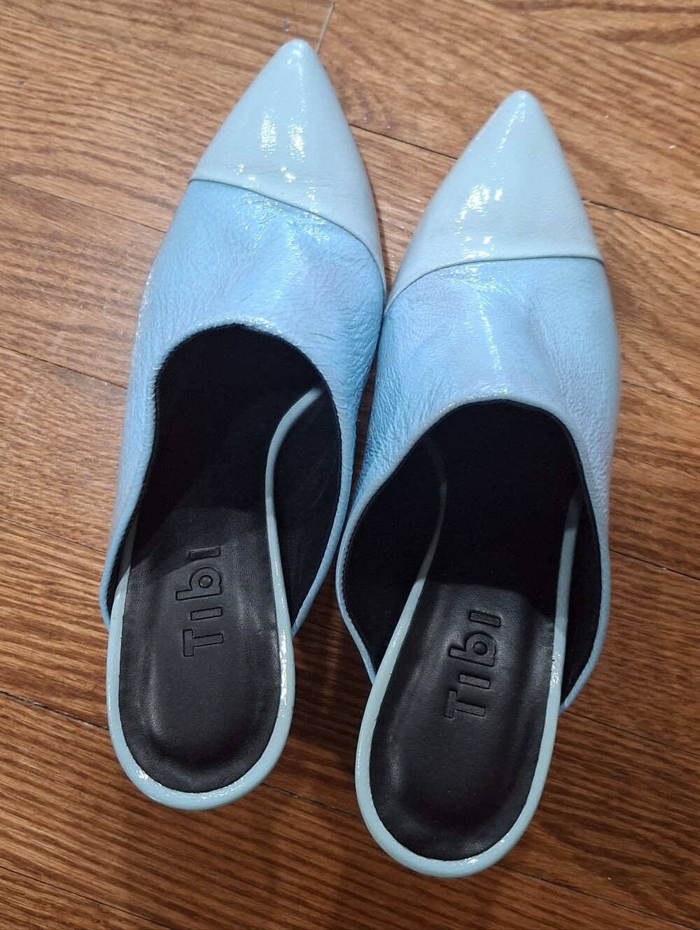 Tibi Women's Pointed Toe Light Blue Mule Heels